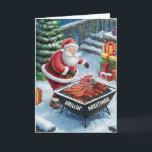 Santa Barbecue Christmas Kaart<br><div class="desc">Voeg wat feestelijk plezier toe aan uw feestelijke groeten met deze grappige kerstkaart. Deze kaart combineert de warmte van het seizoen met een speelse twist en beschikt over barbecueworsten van de Kerstman in een besneeuwd winterwonderland. Perfect voor vrienden, familie en iedereen die een beetje vakantie humor waardeert, het is zeker...</div>