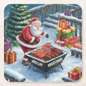 Santa Barbecue Christmas Onderzetters (Voorkant)