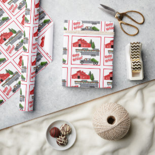 Santa Barn Truck Paard Trailer Kerstmis Cadeaupapier