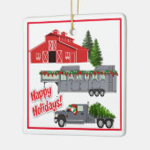 Santa Barn Truck Paard Trailer Kerstmis Keramisch Ornament (Links)