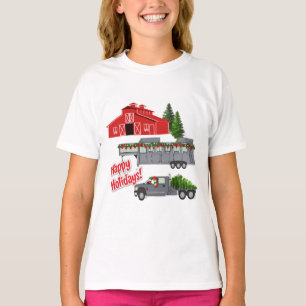 Santa Barn Truck Paard Trailer Kerstmis T-shirt