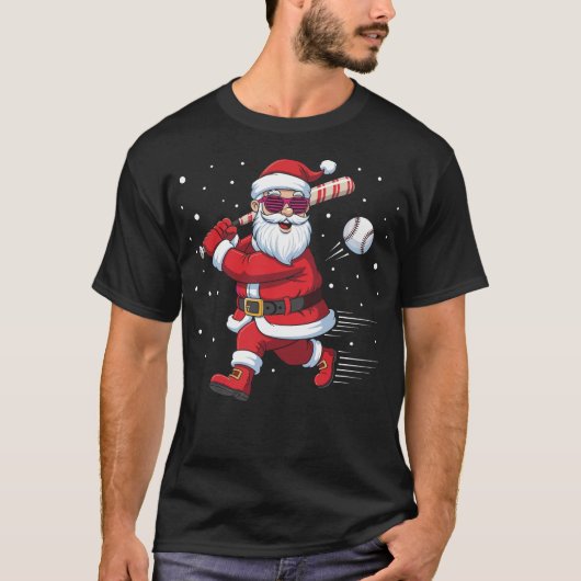 Santa Baseball Christmas Funny Pajamas Xmas Men  T-shirt (Voorkant)