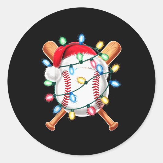 Santa Baseball Player Santa Hat Men Boys Christmas Ronde Sticker (Voorkant)