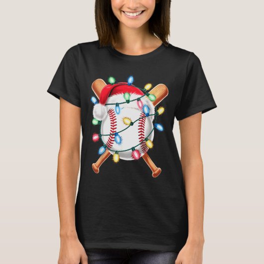 Santa Baseball Player Santa Hat Men Boys Christmas T-shirt (Voorkant)