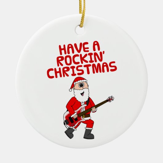 Santa Bass Guitar Bassist Kerst Ornament (Voorkant)