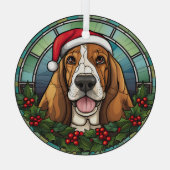 Santa Basset Hound Dog Kerstmis Gevlekt Glas Ornament (Achterkant)