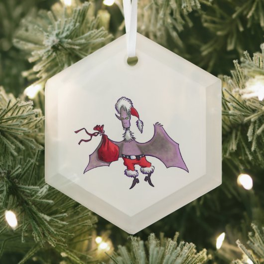 Santa Bat hexagon glass ornament (Insitu)