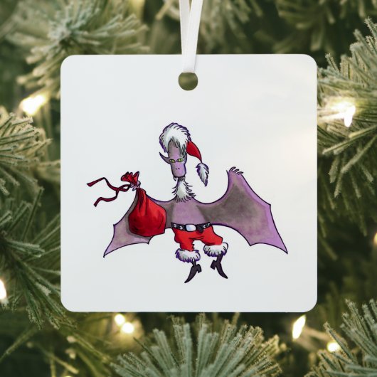 Santa Bat vierkante metalen ornament (Insitu)