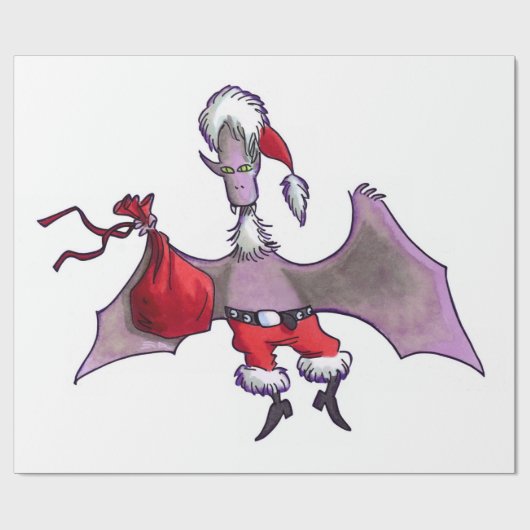 Santa Bat wit glanzend inpakpapier groot (Vlak)