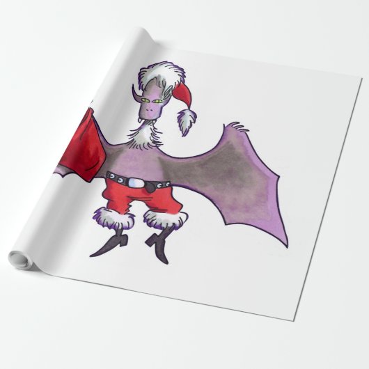 Santa Bat wit glanzend inpakpapier groot (Uitgerold)