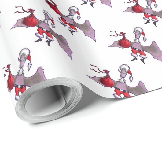 Santa Bat wit glanzend inpakpapier klein (Rol Hoek)