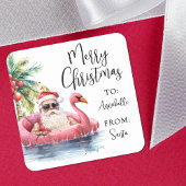 Santa Beach Christmas Gift Tag Sticker
