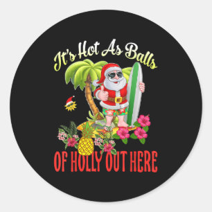 Santa Beach Heet Als Van Kerstmis Funny Christmas  Ronde Sticker