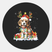 Santa Beagle Christmas Lights Funny Reindeer Dog X Ronde Sticker (Voorkant)