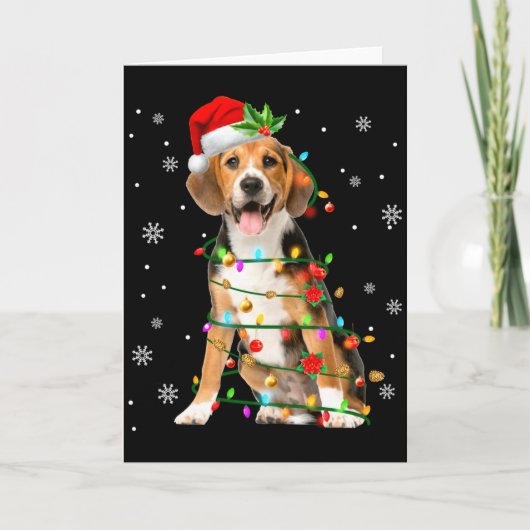 Santa Beagle Christmas Lights Xmas Dog Lover Men W Kaart (Voorkant)