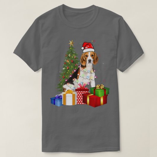 Santa Beagle Dog Christmas Tree Light Funny Xmas D T-shirt (Design voorkant)