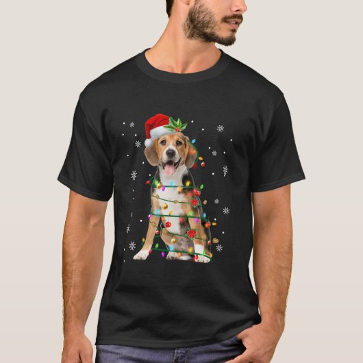 Santa Beagle Kerstverlichting Xmas Hondenliefhebbe T-shirt (Voorkant)