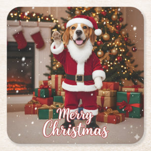 Santa Beagle Prettig Kerstfeest - Beagle Kerstmis Kartonnen Onderzetters