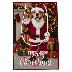 Santa Beagle Prettig Kerstfeest - Beagle Kerstmis Medium Cadeauzakje