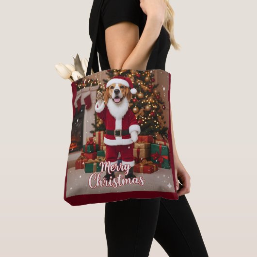 Santa Beagle Prettig Kerstfeest - Beagle Kerstmis Tote Bag (Dichtbij)