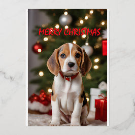 Santa Beagle Schattige Dog Vrolijk Kerstfeest Folie Feestdagenkaart