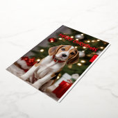 Santa Beagle Schattige Dog Vrolijk Kerstfeest Folie Feestdagenkaart (Gedraaid)