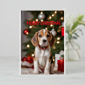 Santa Beagle Schattige Dog Vrolijk Kerstfeest Folie Feestdagenkaart (Staand Voorkant)