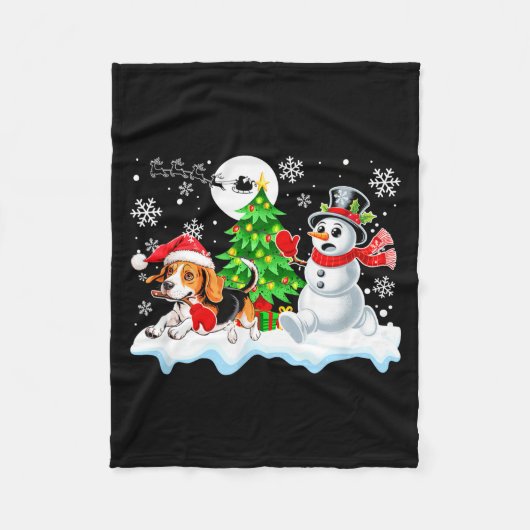 Santa Beagle Snowman Running Friends Christmas Own Fleece Deken (Voorkant)