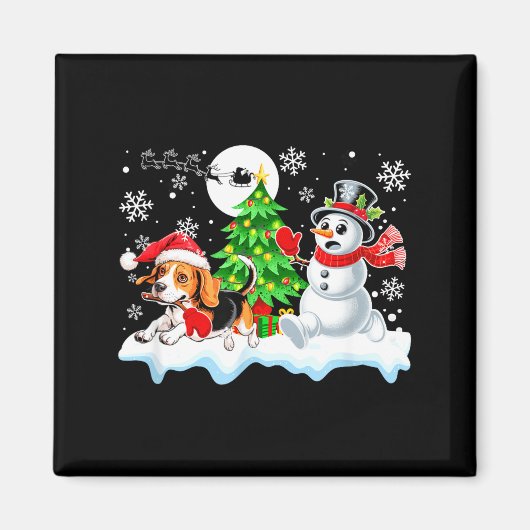 Santa Beagle Snowman Running Friends Christmas Own Magneet (Voorkant)
