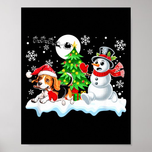 Santa Beagle Snowman Running Friends Christmas Own Poster (Voorkant)