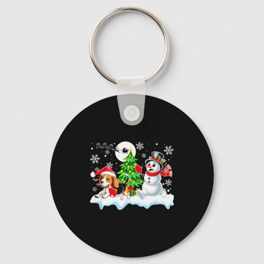Santa Beagle Snowman Running Friends Christmas Own Sleutelhanger (Voorkant)