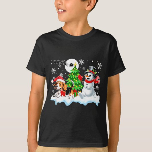 Santa Beagle Snowman Running Friends Christmas Own T-shirt (Voorkant)