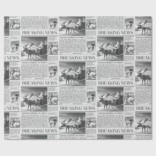 Santa Bear Breaking News Newspaper Christmas Deer Cadeaupapier (Vlak)