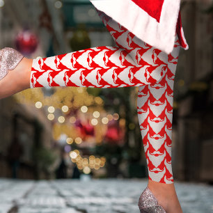 Santa beard patterde rode witte kerst leggings