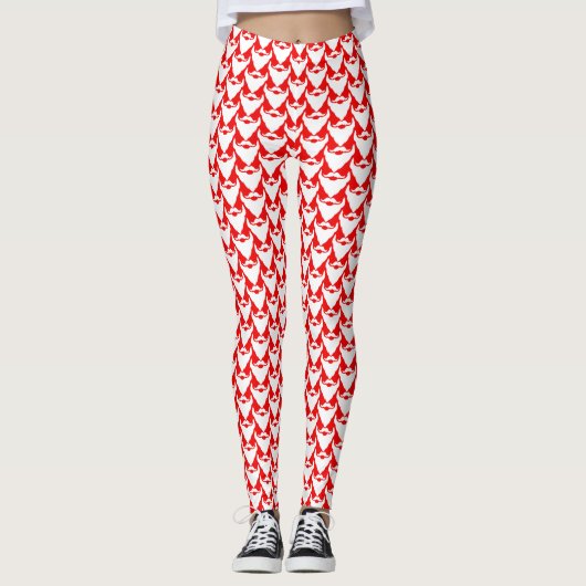 Santa beard patterde rode witte kerst leggings (Voorkant)