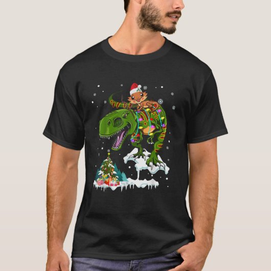 Santa Bearded Dragon Riding T Rex Reindeer Xmas Li T-shirt (Voorkant)