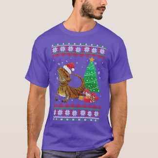 Santa Beared Dragon Kerstmis Ugly Xmas Reptile L T-shirt