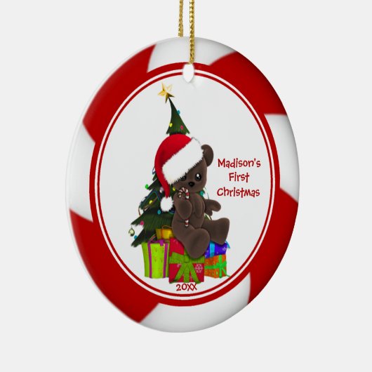 Santa Beer Baby's eerste kerstversiering Keramisch Ornament (Rechts)