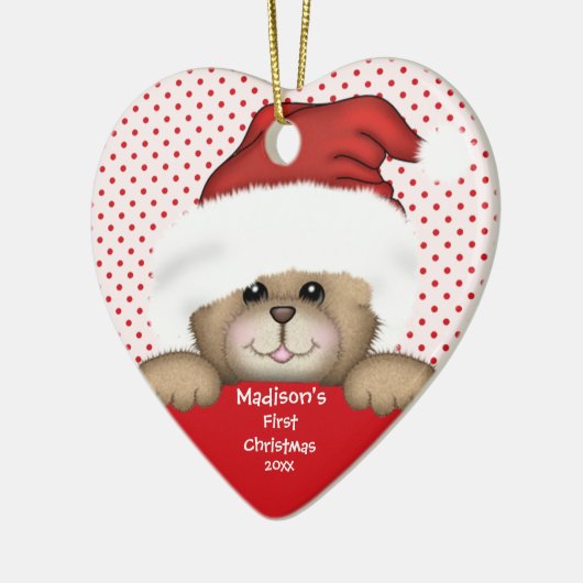 Santa Beer Baby's eerste kerstversiering Keramisch Ornament (Links)