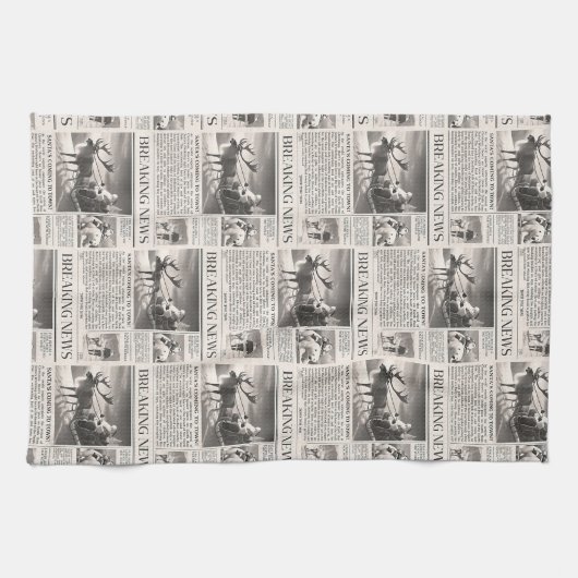 Santa Beer Breaking News Krant Kerstherten Theedoek (Horizontaal)