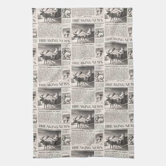 Santa Beer Breaking News Krant Kerstherten Theedoek (Verticaal)