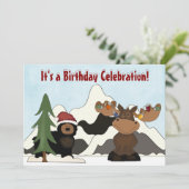 Santa Beer en Holiday Moose Mountain Verjaardag Kaart (Staand voorkant)