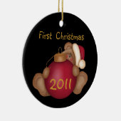 Santa Beer Gepersonaliseerd eerste kerstversiering Keramisch Ornament (Rechts)