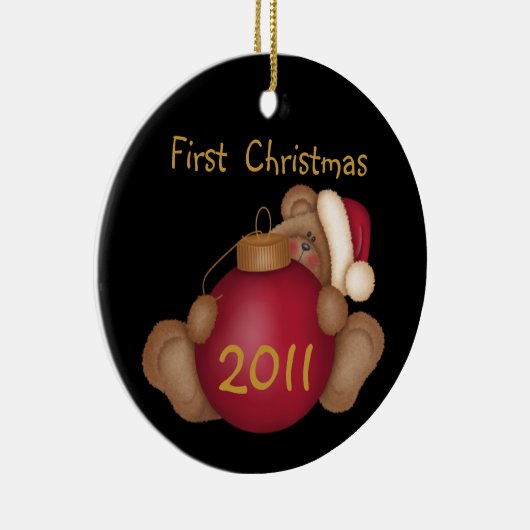 Santa Beer Gepersonaliseerd eerste kerstversiering Keramisch Ornament (Rechts)