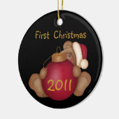 Santa Beer Gepersonaliseerd eerste kerstversiering Keramisch Ornament (Links)