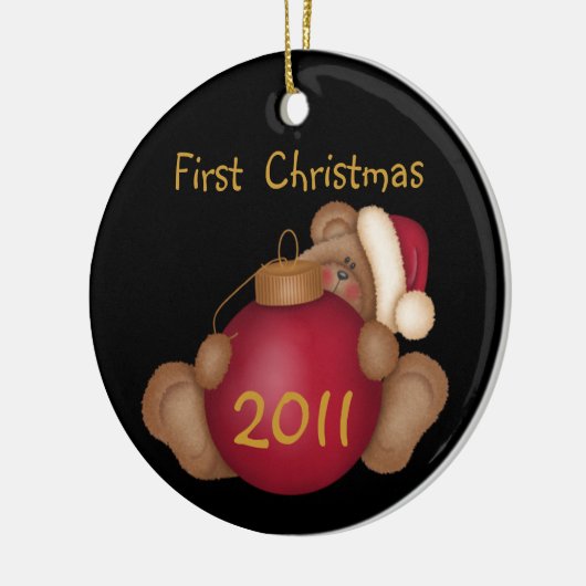 Santa Beer Gepersonaliseerd eerste kerstversiering Keramisch Ornament (Links)