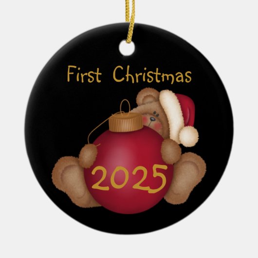 Santa Beer Gepersonaliseerd eerste kerstversiering Keramisch Ornament (Voorkant)
