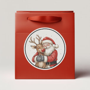 Santa & Beer Heart Ornament – Nu populair Ronde Sticker
