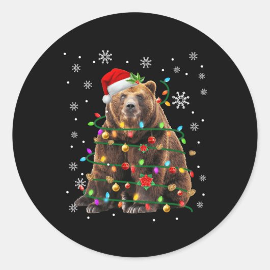 Santa Beer Kerstverlichting Xmas Mannen Vrouwen Bo Ronde Sticker (Voorkant)