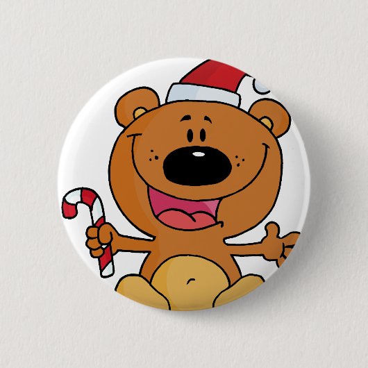 Santa Beer met snoepriet Ronde Button 5,7 Cm (Voorkant)